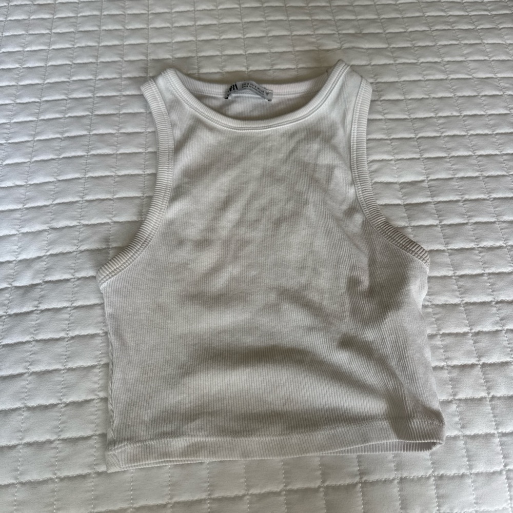 Zara White Ribbed Top
